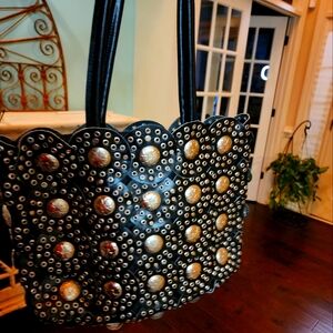 Vintage Black Leather Buckle Purse 90's